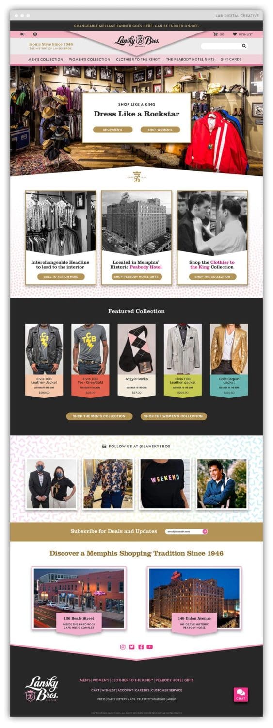 Lanskys Memphis eCommerce Website on Desktop