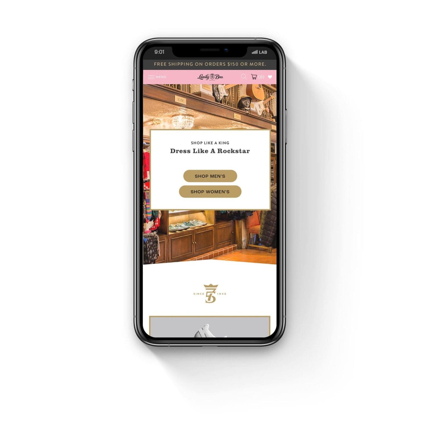 Lanskys Memphis eCommerce Website on Mobile