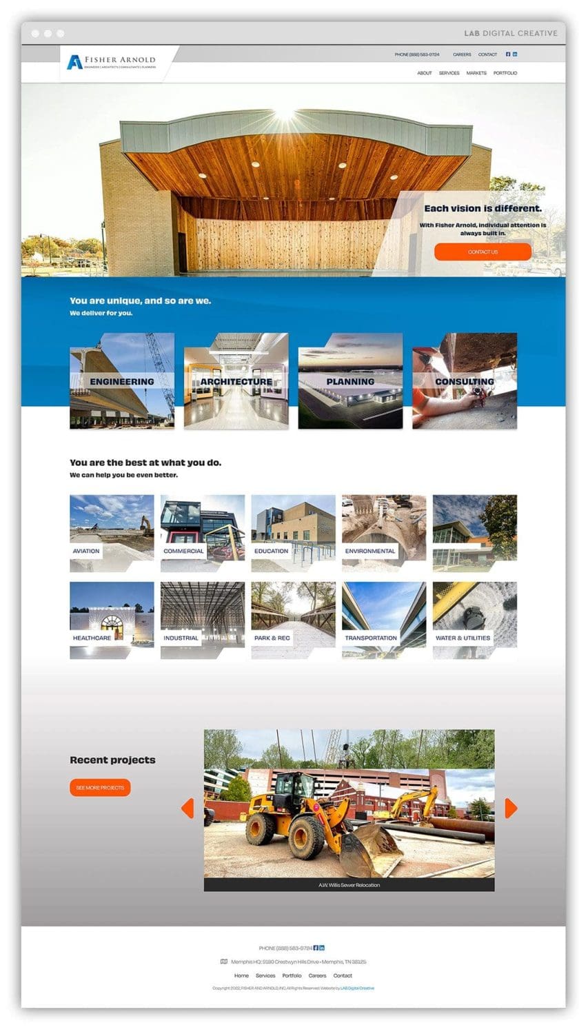 Fisher Arnold Memphis Engineering and Architects Website Homepage Desktop