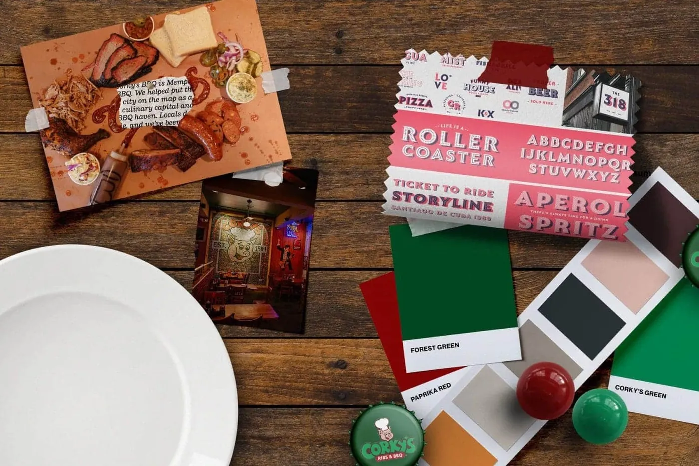 Mood board with brand colors and type